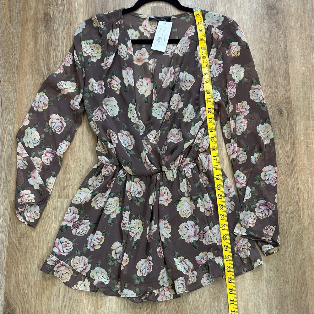 Honey Punch Brown Floral Surplice Long Sleeve Romper - Picture 9 of 11
